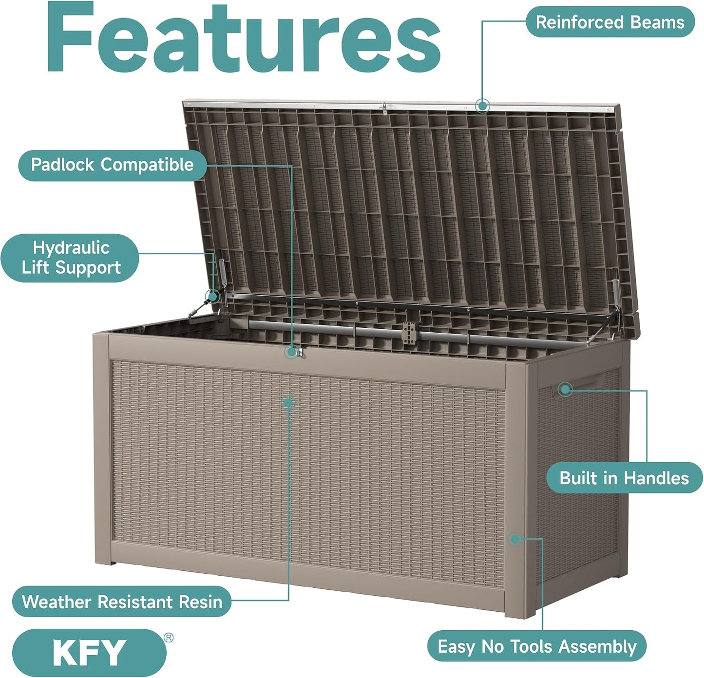 320 Gallon Waterproof Outdoor Storage Box, UV Resistant Resin Deck Box with Hydraulic Rod for Reinforced Stability, Perfect for Patio, Garden, and Pool（Black，320 Gallon）
