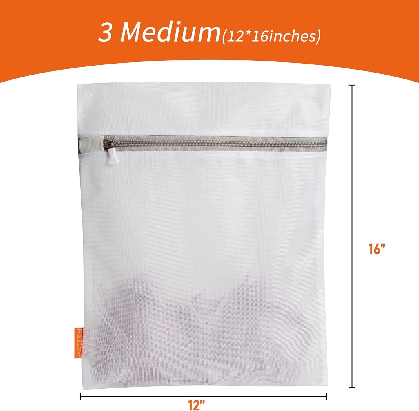 Polecasa Mesh Laundry Bags 3 Pack (Large, Medium, Small) | Durable Zipper, For Delicates, Lingerie, Bras, Underwear, Protect Garments in Washing Machine