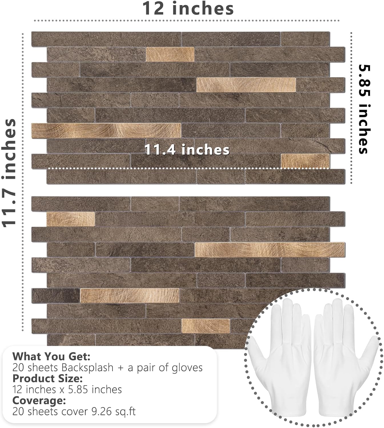 STICKGOO 20 Sheets Peel and Stick Backsplash Tile, Stick on Backsplash for Kitchen and Bathroom, White Sandstone Look PVC Mixed Metal Gold Self Adhesive Wall Tiles