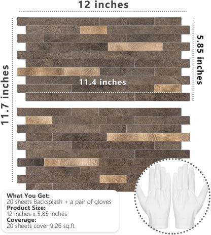 STICKGOO 20 Sheets Peel and Stick Backsplash Tile, Stick on Backsplash for Kitchen and Bathroom, White Sandstone Look PVC Mixed Metal Gold Self Adhesive Wall Tiles