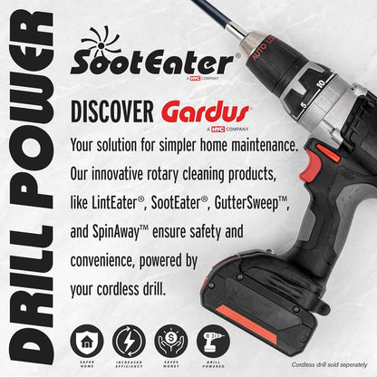 Gardus SootEater Pellet Stove Cleaning Kit - Complete Rotary Pellet Stove Vent Kit with Flexible rods, Propeller Pipe Brushes, & Flue Fire Prevention.