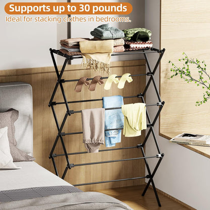 Drying Rack Clothing, 3-Tier Clothes Drying Rack Foldable, Antirust Laundry Drying Rack Collapsible Use for Indoor & Outdoor, 11.8" D x 34.6" W x 35.4" H, White