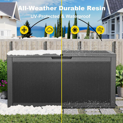 PatioZen 100 Gallon Resin Deck Box, Lockable Patio Outdoor Storage Box for Furniture, Garden Tools and Tools Storage, Waterproof Outside Storage Boxes - Black