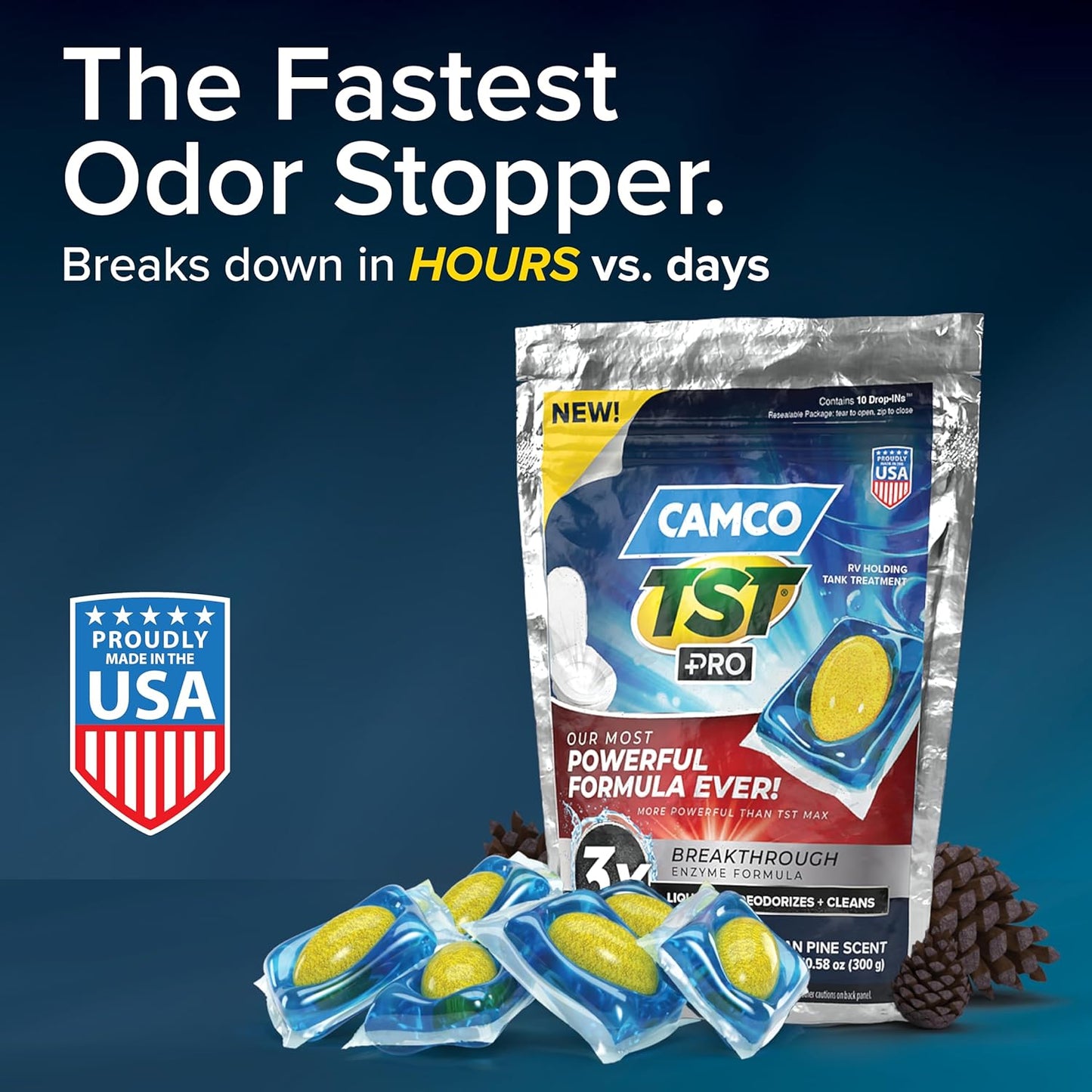 Camco TST MAX RV Toilet Treatment Drop-INs - Control Unwanted Odors and Break Down Waste and Tissue - Septic Tank Safe - Lavender Scent - 30-pack (41553)