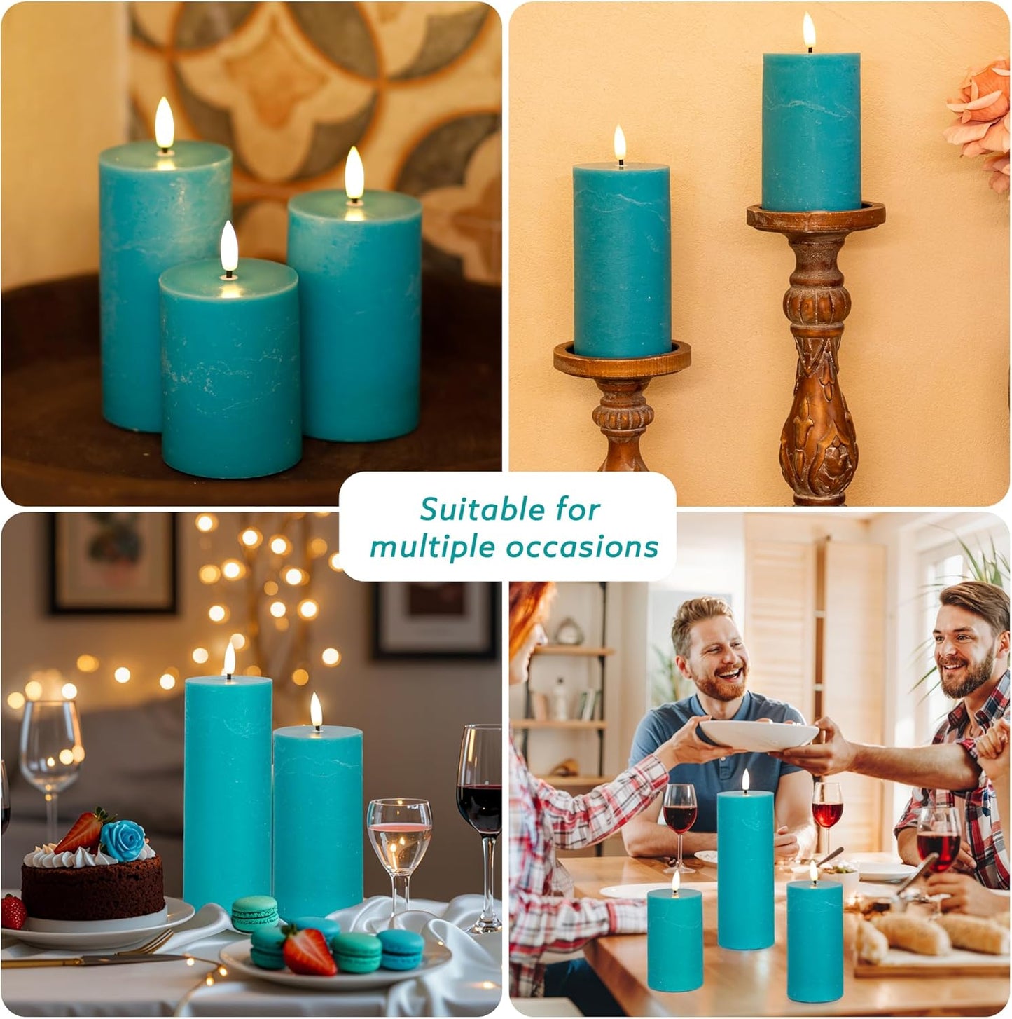 White Flameless Pillar Candles, Battery Operated Wax Candles with Remote, Flat Top Flickering Flameless Candles, LED Candle for Home, Wedding, Party Decor, Set of 3, Φ 3" H 4" 5" 6"