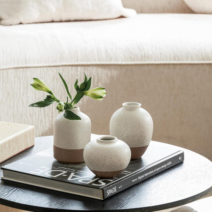 DN DECONATION Flower Vase Set of 3, Small Ceramic Vase Farmhouse Home Decor | Rustic Vases for Pampas Grass Dried Fresh Flowers, Living Room, Kitchen, Bedroom, Bathroom, Mantel Table Decor, Beige & Brown