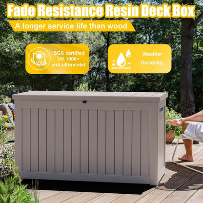 ROJIK 340 Gallon Deck Box Outdoor Waterproof,Weatherproof Outdoor Storage Boxes Lockable with Lid,Outside Resin Storage Bench for Patio Cushions,Garden Tools and Pool Accessories(Black)