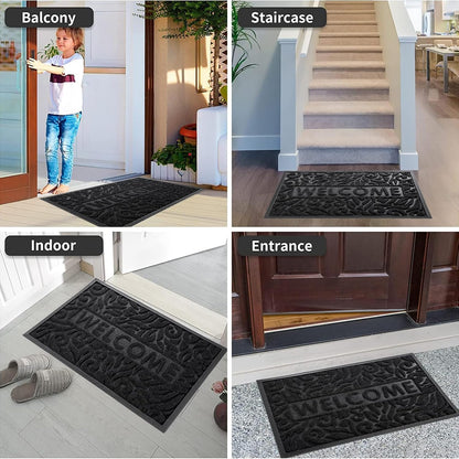 Yimobra Welcome Mat Outdoor 29.5x17, Waterproof Non-Slip Outdoor Mats for Front Door Outside Entrance, Low-Profile Entryway Mat Indoor for Garage Patio, Black