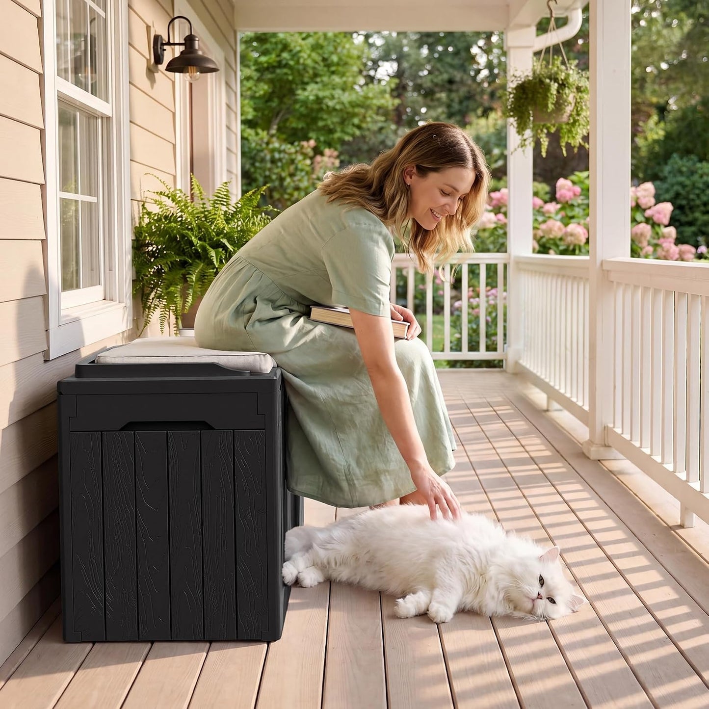 JUMMICO 31 Gallon Resin Deck Box Waterproof Indoor Outdoor Storage Boxes for Patio Furniture Cushions and Garden Tools (Brown)