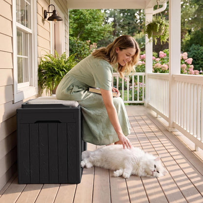 JUMMICO 31 Gallon Resin Deck Box Waterproof Indoor Outdoor Storage Boxes for Patio Furniture Cushions and Garden Tools (Brown)