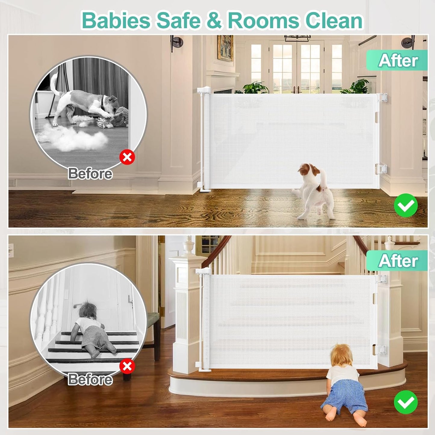 71 inch Retractable Baby Gates, EZIGO Extra Wide Baby Gate for Large Opening Extra Long Mesh Gate for Kids or Pet Dog Gate Child Safety Gate for Stairs Hallways Doorway Indoor Outdoor, Gray