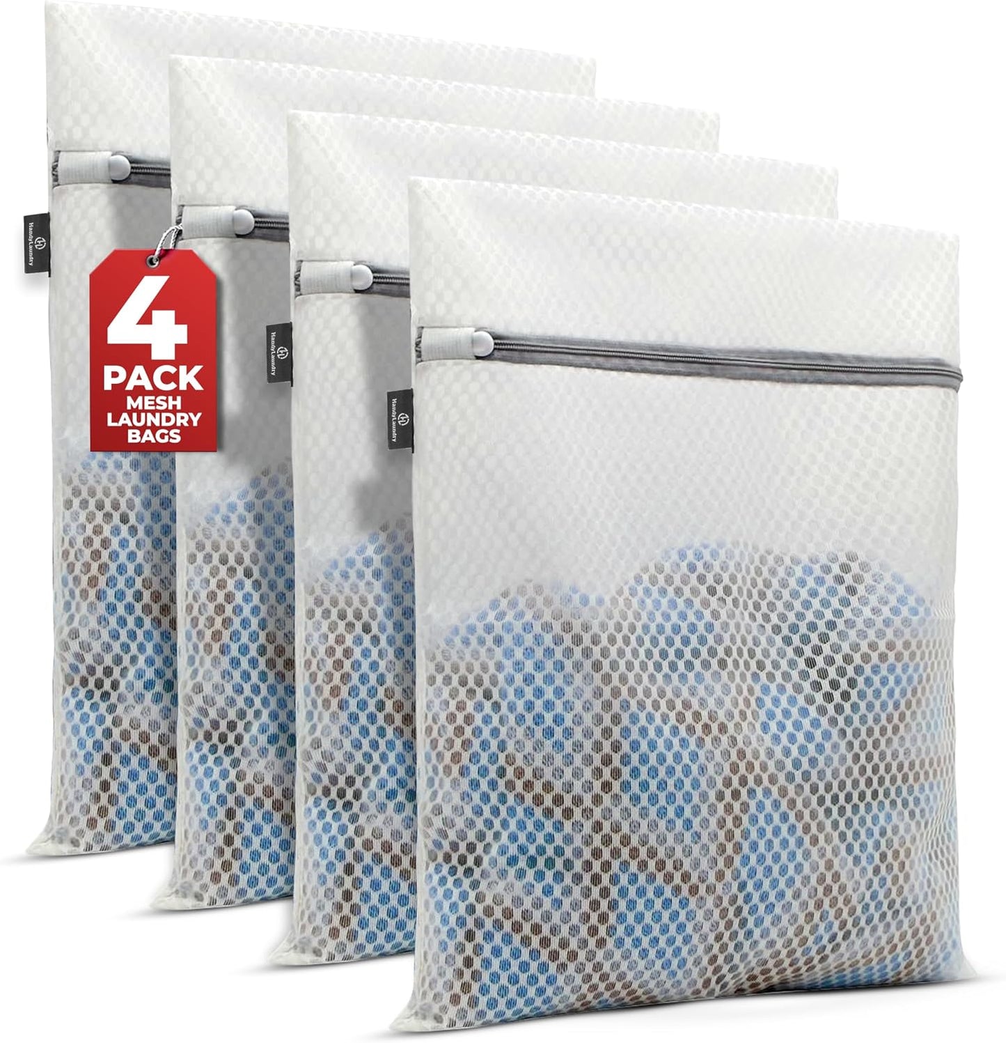 Handy Laundry Mesh Laundry Bag - 4 Pack Zippered Honeycomb Net for Delicates - Delicates Wash Bags for Lingerie, Socks & Underwear - 12x16 Durable Washing Machine Protector