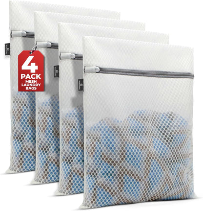 Handy Laundry Mesh Laundry Bag - 4 Pack Zippered Honeycomb Net for Delicates - Delicates Wash Bags for Lingerie, Socks & Underwear - 12x16 Durable Washing Machine Protector
