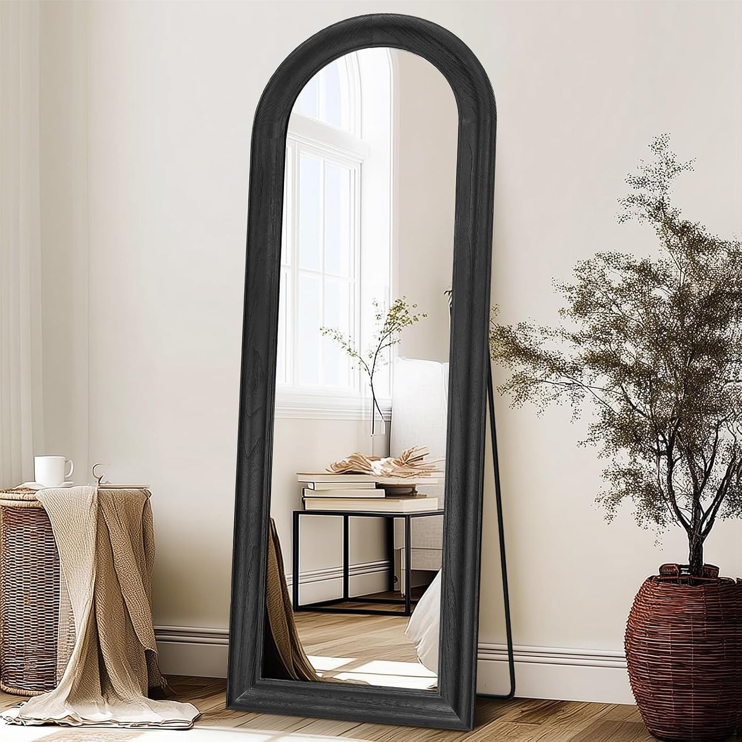 Solid Wood Full Length Mirror - 65"x22" Arched Floor Mirror, Free Standing & Wall Mounted - Elegant Design for Bedroom, Dressing Room, Hallway, Brown