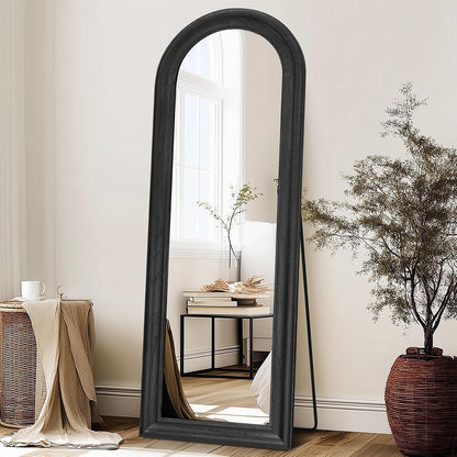 Solid Wood Full Length Mirror - 65"x22" Arched Floor Mirror, Free Standing & Wall Mounted - Elegant Design for Bedroom, Dressing Room, Hallway, Brown