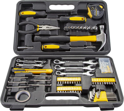 CARTMAN 148-Piece Automotive And Household Tool Set, Blue Repair Kit Case | Versatile tool assortment for car maintenance, home repairs, DIY projects, furniture setup, and daily fixes in a molded case.