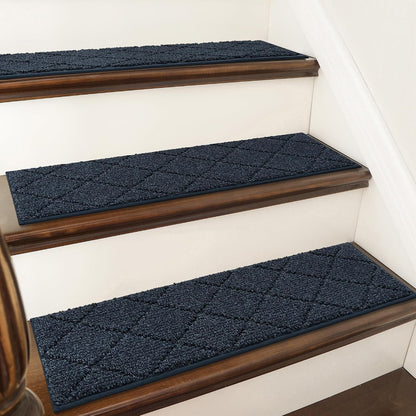 COSY HOMEER Edging Stair Treads Non-Slip Carpet Mat 28inX9in Indoor Stair Runners for Wooden Steps, Edging Stair Rugs for Kids and Dogs, 100% Polyester TPE Backing(4pc, Beige)
