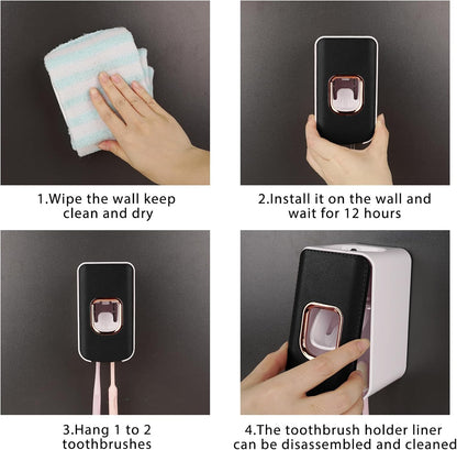 2 Slot Toothbrush Holder and Toothpaste Dispenser Wall Mounted, Automatic Toothpaste Squeezer, 2 in 1 Tooth Brush Toothpaste Organizer for Shower (Grey)