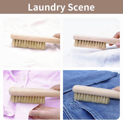 Wood Laundry Stain Brush with Boar Bristle, Tough Stain Remover for Delicate Fabric, Cotton, Linens, and Shoes, Laundry Scrub Brush for Fresh and Clean Fabric