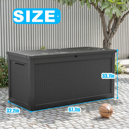230 Gallon Large Outdoor Storage Box Waterproof, UV Resistant Resin Deck Box with Hydraulic Rod & Lockable Latch for Patio Furniture, Outside Storage Box for Garden Tools, Patio Cushions, Black