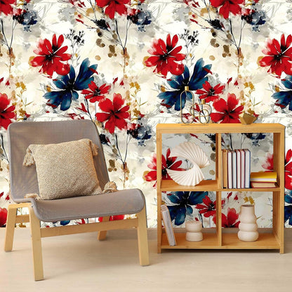 Red Watercolor Floral Peel and Stick Wallpaper Removable Self Adhesive Floral Wall Covering for Living Room Bedroom Accent Wall 17.7 x 70.8 in