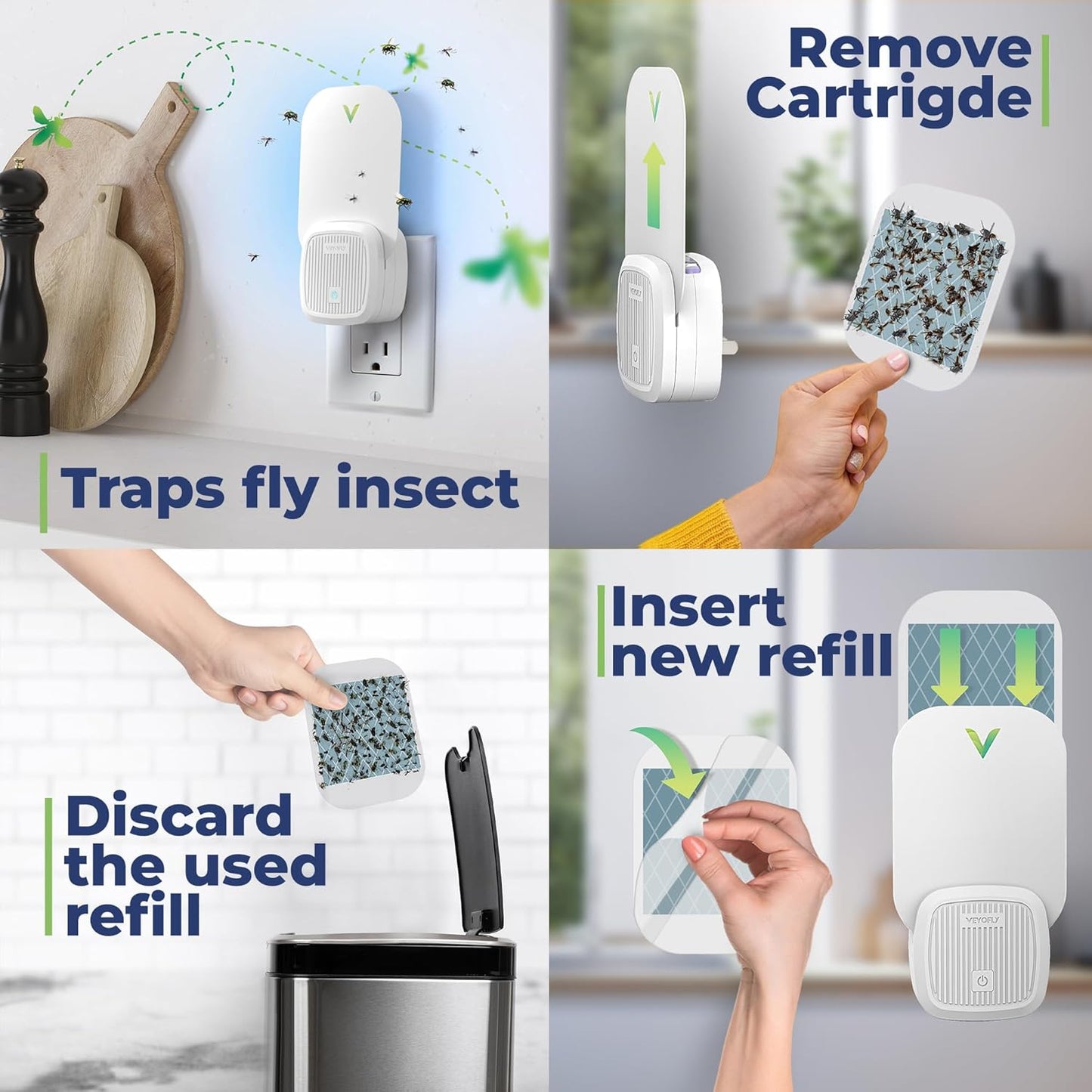 VEYOFLY Fruit Fly Traps for Indoors (2 Device + 4 Refills), Gnat Trap Indoor Plug in, Bug Traps, Flying Insect Trap, Gnat Traps for House Indoor, Fly Trap Indoor for Home Bug Light, Gnats Catcher