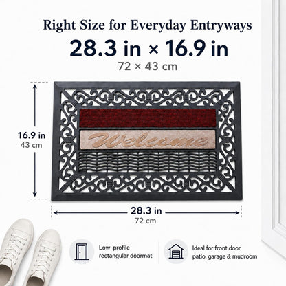 ROOM127 Outdoor Doormat, 28.3" x 16.9", Heavy Duty Rubber Scraper Door Mat | Multi-Zone Cleaning, Absorbent Strip, Open Drainage, Non-Slip Indoor Outdoor Rug for Front Door Patio Garage Mudroom