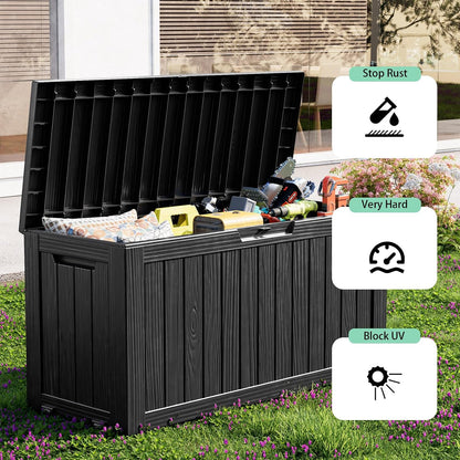 EasyUp 35 Gallon Outdoor Storage Box, Outdoor Deck Boxes for Garden Tools Equipment,Cushions and Patio Storage,Lockable and Resin,Easy to Install(Black)