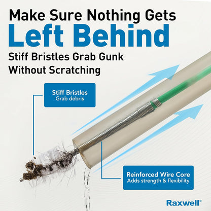 Raxwell Auto Sunroof Drain Cleaning Tool - 118 Inch Flexible Drain Brush with Coated Wire, Firm Bristle and Loop Handle - Water Snake for AC Lines, Dishwasher and Appliance Tubing