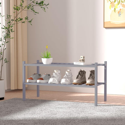 ROMGUAR CRAFT 3 Tier Bamboo Shoe Rack for Closet Free Standing Wood Shoe Shelf Storage Organizer for Entryway Small Space Stackable 27"x11"x20" (Natural)