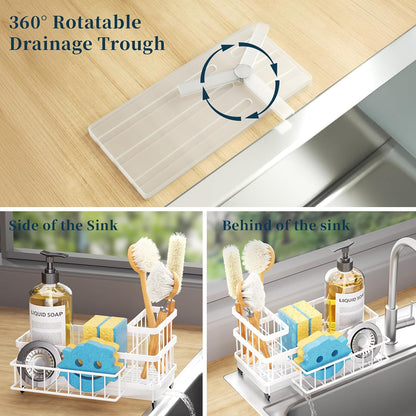 Consumest Sponge Holder for Kitchen Sink - Auto Draining Sink Caddy Organizer with Detachable Rack, High Brush Holder, Kitchen Countertop Storage Accessories, Black