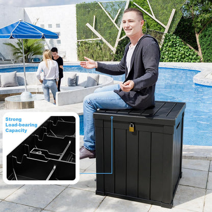 PatioZen 100 Gallon Resin Deck Box, Lockable Patio Outdoor Storage Box for Furniture, Garden Tools and Tools Storage, Waterproof Outside Storage Boxes - Black