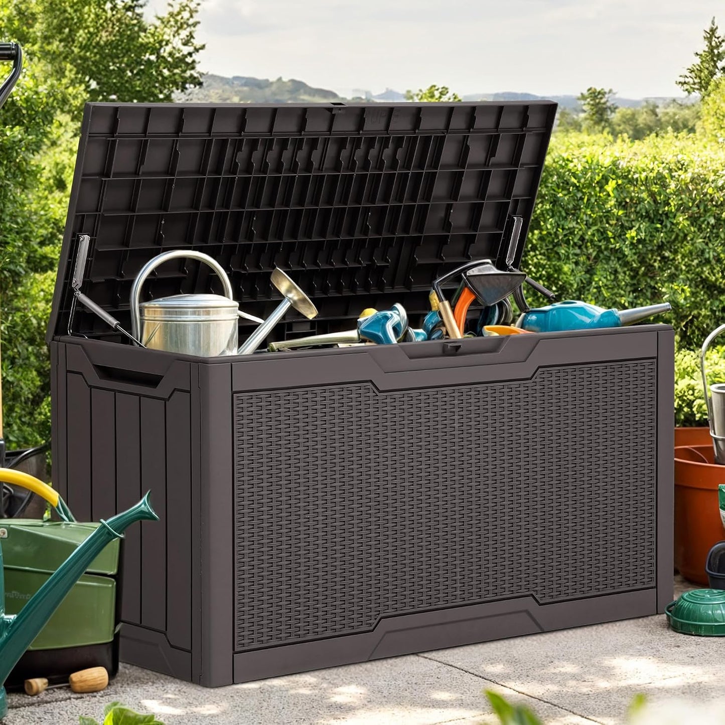 YITAHOME 100 Gallon Large Outdoor Deck Box | Waterproof Resin Storage Box, Lockable Indoor Outdoor Storage Container for Patio Furniture Cushions, Pool Accessories