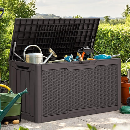 YITAHOME 100 Gallon Large Outdoor Deck Box | Waterproof Resin Storage Box, Lockable Indoor Outdoor Storage Container for Patio Furniture Cushions, Pool Accessories