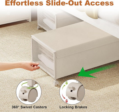 2 Pack Under the Bed Storage Containers,10 inch Height Under Bed Shoe Storage,31inch Long Underbed Storage with Wheels,Large Rolling under bed Clothes Storage Drawers with Lid for Dorm Tall ,Black