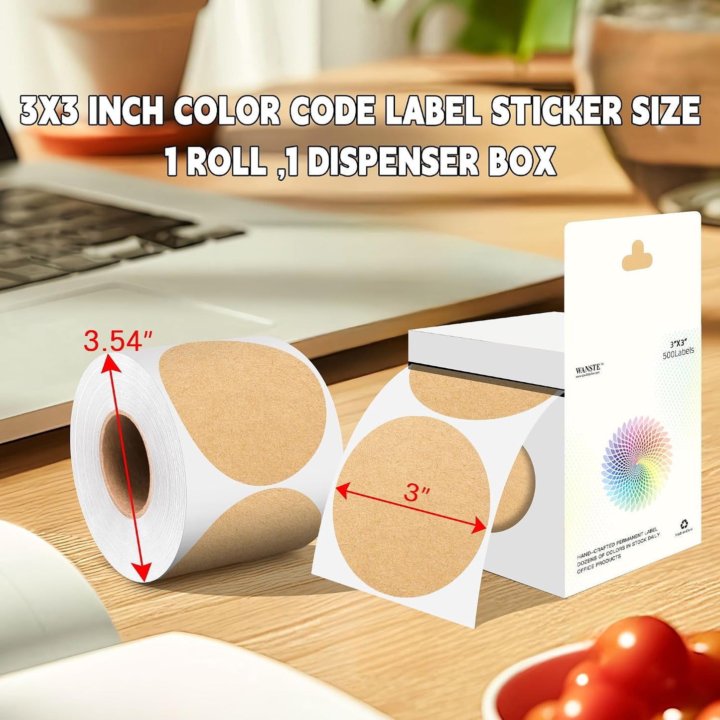 3 Inch White Color Code Dot Stickers,500 PCS Round Labels Stickers in Dispenser Box for Organization, Inventory,Classroom