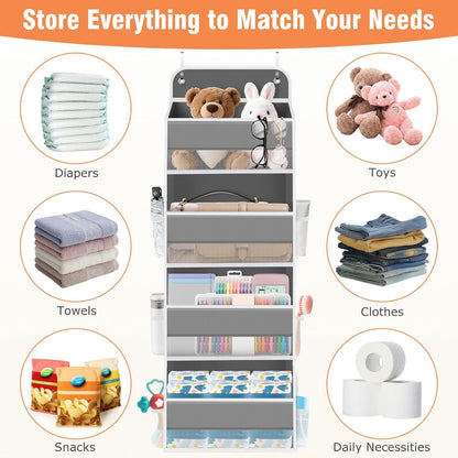 WISELIFE Over The Door Organizer Storage 4 Shelves Large Capacity Hanging Bedroom Storage Solution with 6 Side Pockets for Dorm Bathroom Pantry Nursery and Baby Essentials Holds up to 40 Lbs (Black)