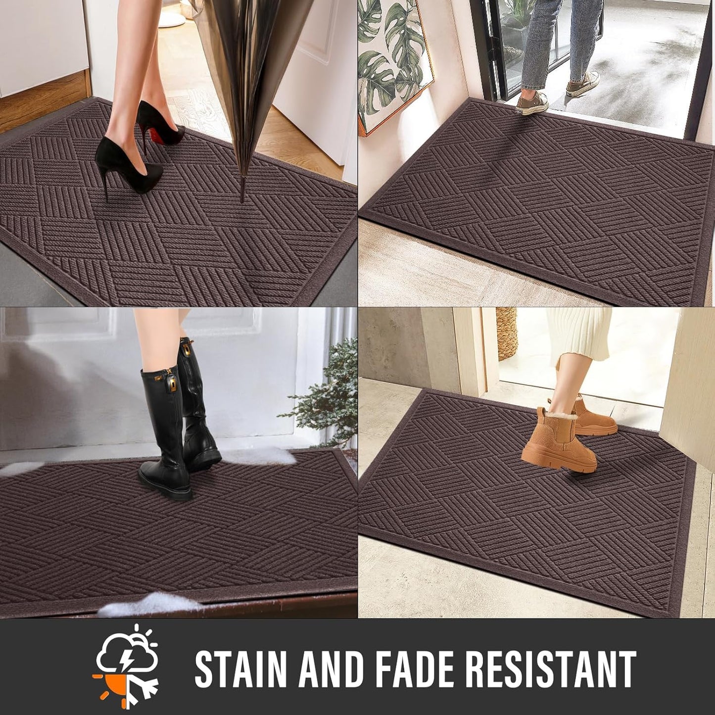HIYARD Sturdy Front Door Mat, Absorbent Muddy Dirt Resist Welcome Door Mats Outdoor Indoor, Stain and Fade Resistant, Non-Slip Rubber Backing Low Profile Doormat for Entryway, 30×17, Beige