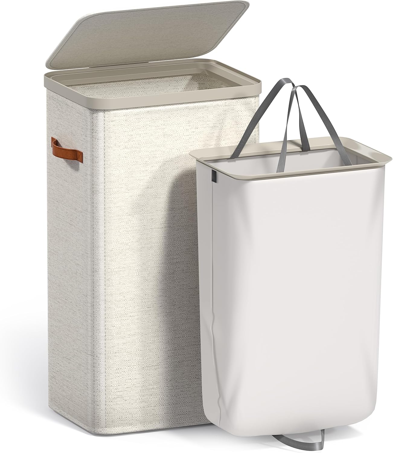 Sorbus Laundry Hamper with Lid - Collapsible 3-Compartment Fabric Laundry Basket with Handles and Removable Laundry Bag – 50 Gallon (190 L) Dirty Clothes Hamper for Bedroom, bathroom and dorm (Beige)
