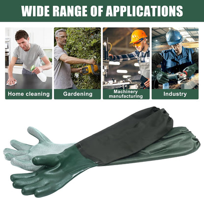 27" Full Arm Pond Gloves, Long Heavy Duty Gloves with Cotton Lining, Waterproof Rubber Chemical Resistant Glove