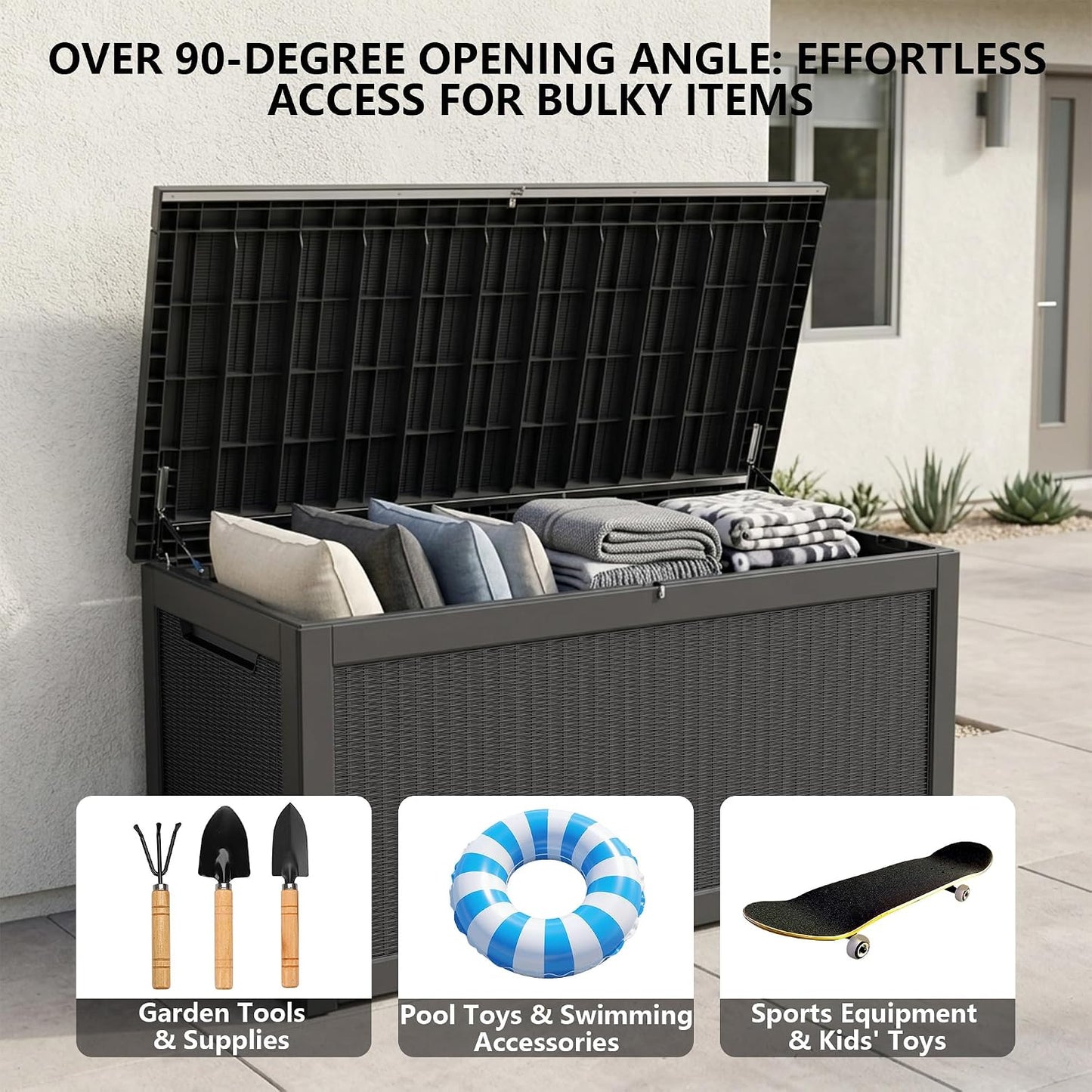 Outdoor Storage Box, 320 Gallon Waterproof Deck Box [Upgraded 3.0], Dual Gas-Spring Ultimate Resin Organizer for King Cushions, Heavy-Duty Lockable Estate Storage Bench, Backyard BBQ, Black
