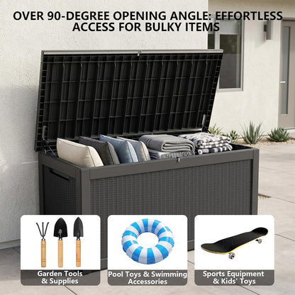 Outdoor Storage Box, 320 Gallon Waterproof Deck Box [Upgraded 3.0], Dual Gas-Spring Ultimate Resin Organizer for King Cushions, Heavy-Duty Lockable Estate Storage Bench, Backyard BBQ, Black