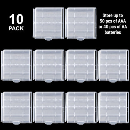 IFAMIO 10 Pack Battery Storage Organizer Case - Transparent AA/AAA Cell Battery Holder Cases Protective Plastic Container Box for Home, Garage, Office, Travel