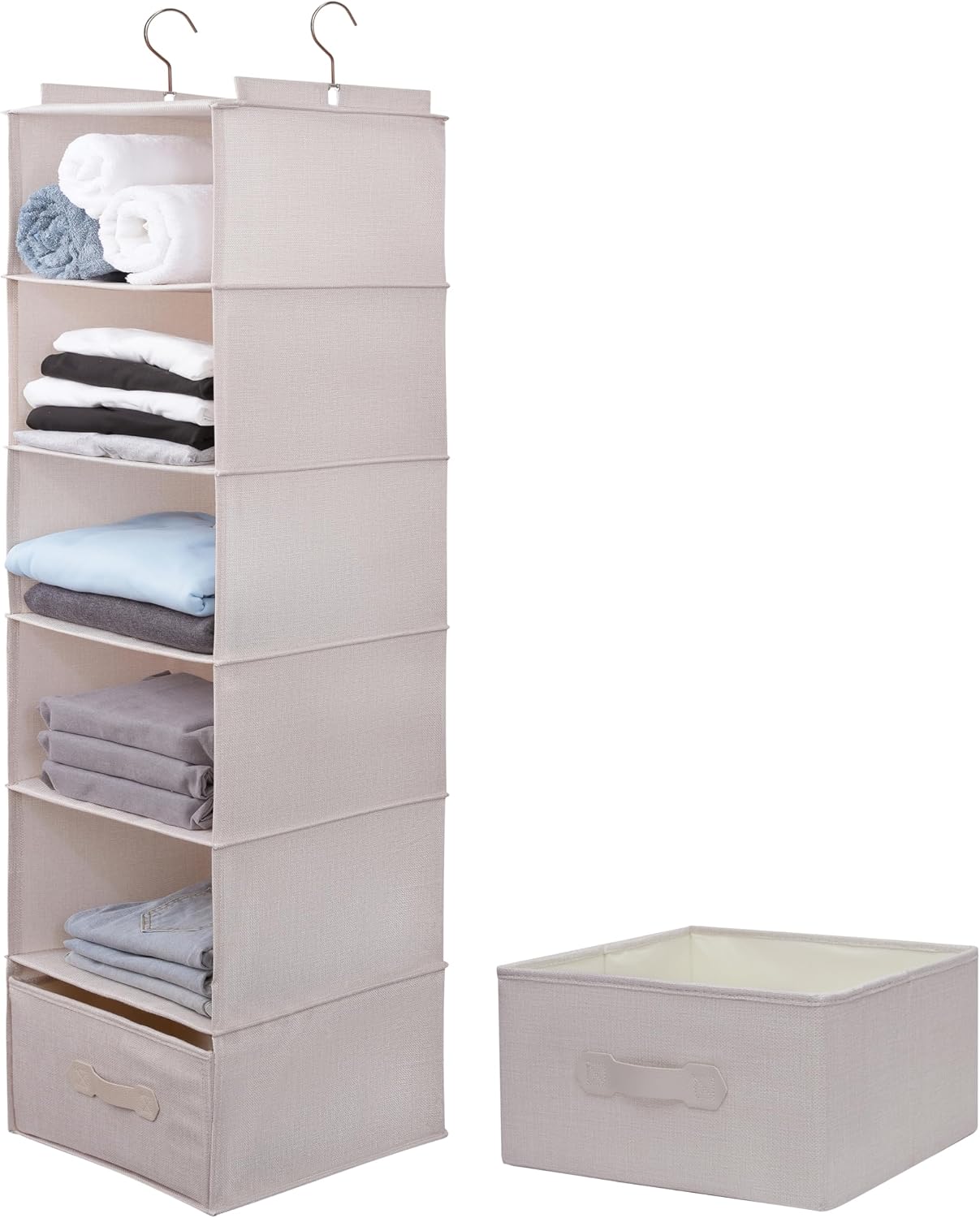 Large Hanging Sweater Organizer for Closet,Collapsible 6-Shelf Hanging Closet Shelves with Drawers, Washable (Grey-6 Shelf)