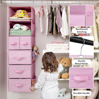 GRANNY SAYS Hanging Closet Organizer 6 Shelves, Closet Organizers and Storage with 5 Drawers, 6 Side Pockets Closet Hanging Organizer, Hanging Storage Organizer for Closet, Baby Clothes, Gray