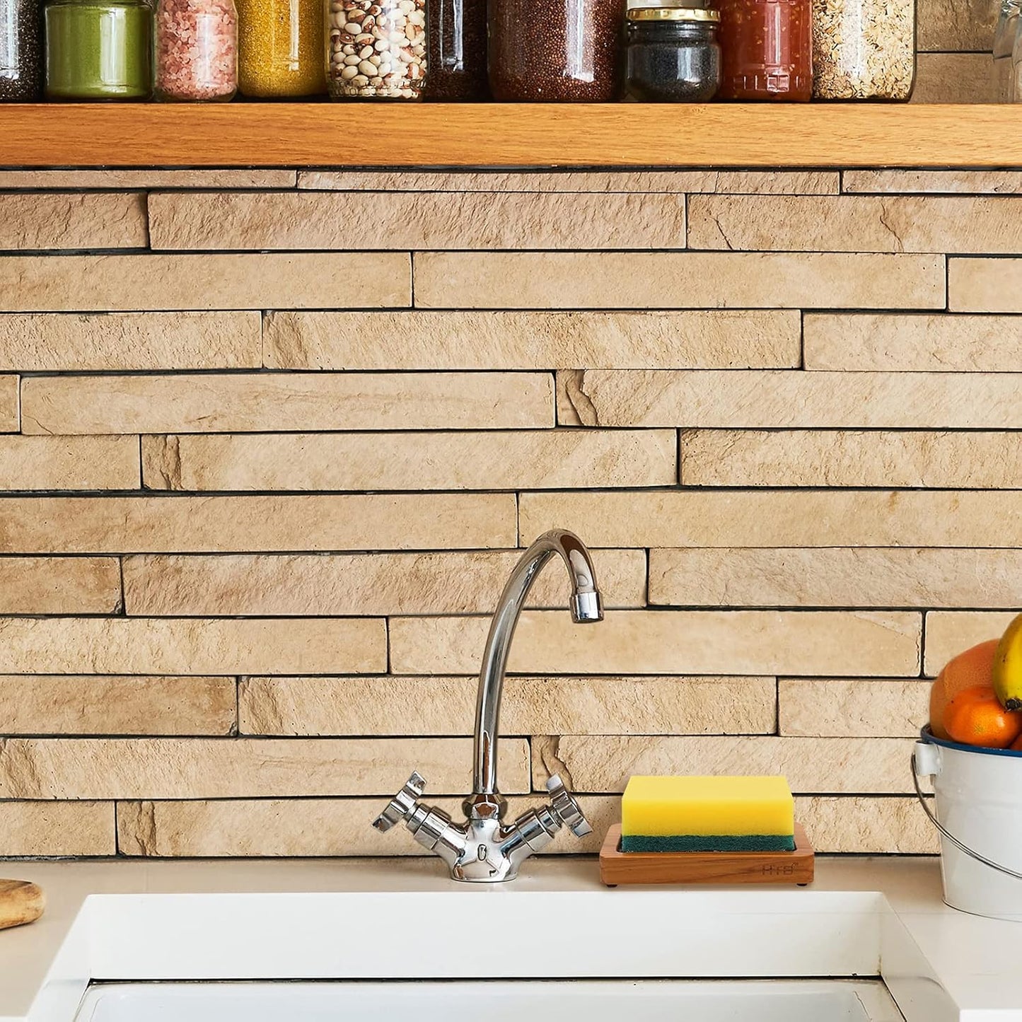 HTB Slotted Bar Soap Holder Teak Wood,Sponge Holder for Kitchen Sink | Self Draining Soap Dish for Shower, Bathroom, Bathtub, RV,Soap Saver Keep Soap Dry,Extend Soap Life,Bathroom Accessories