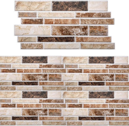 Dimeho 24 Sheet Peel and Stick Tile Backsplash Stick on Backsplash for Kitchen 10"x 5" Back Splashes Self Adhesive Tile Sticker for Bathroom Brown Marble Look