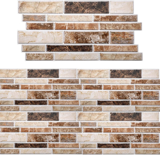 Dimeho 24 Sheet Peel and Stick Tile Backsplash Stick on Backsplash for Kitchen 10"x 5" Back Splashes Self Adhesive Tile Sticker for Bathroom Brown Marble Look