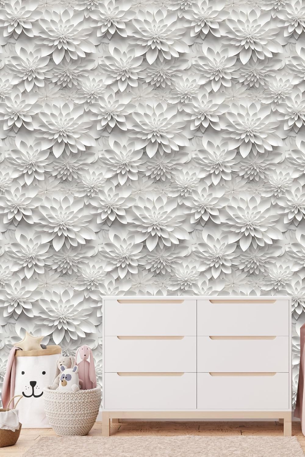Floral Peel and Stick Wallpaper 3D Effect Interior Wall Décor Contact Paper Self Adhesive Removable Renter Friendly for Bedroom Living Cabinet Room 17.7in x 9.8ft (Not Textured Wallpaper