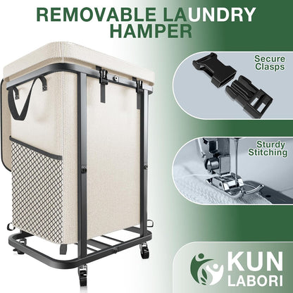 60 Gal(230L) Laundry Basket with Lid, Rolling Laundry Hamper with Wheels, Dirty Clothes Hamper with Metal Frame and Removable Bag Design, Suitable for Laundry Room, Bedroom (Black, 3 Section 230L)